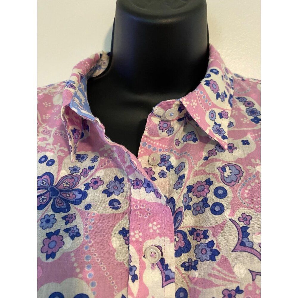 Talbots Petite XLP Pink Floral Button-Up Shirt Textured Polka Dot Boho Cottage - Picture 9 of 14
